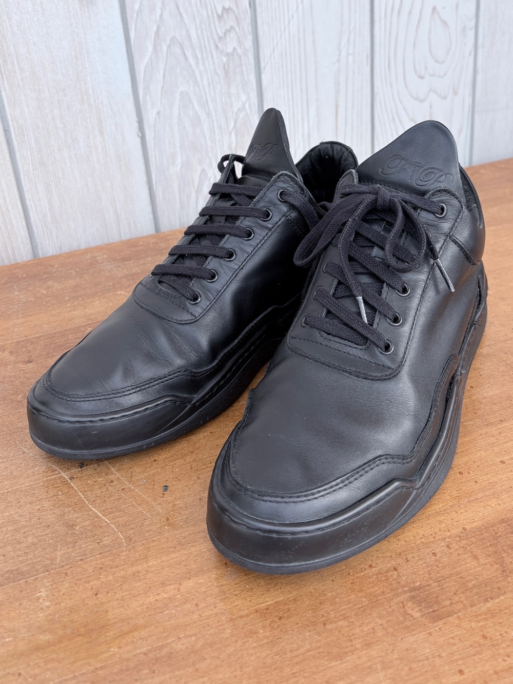 Filling Pieces Black Leather Low-Top Sneakers